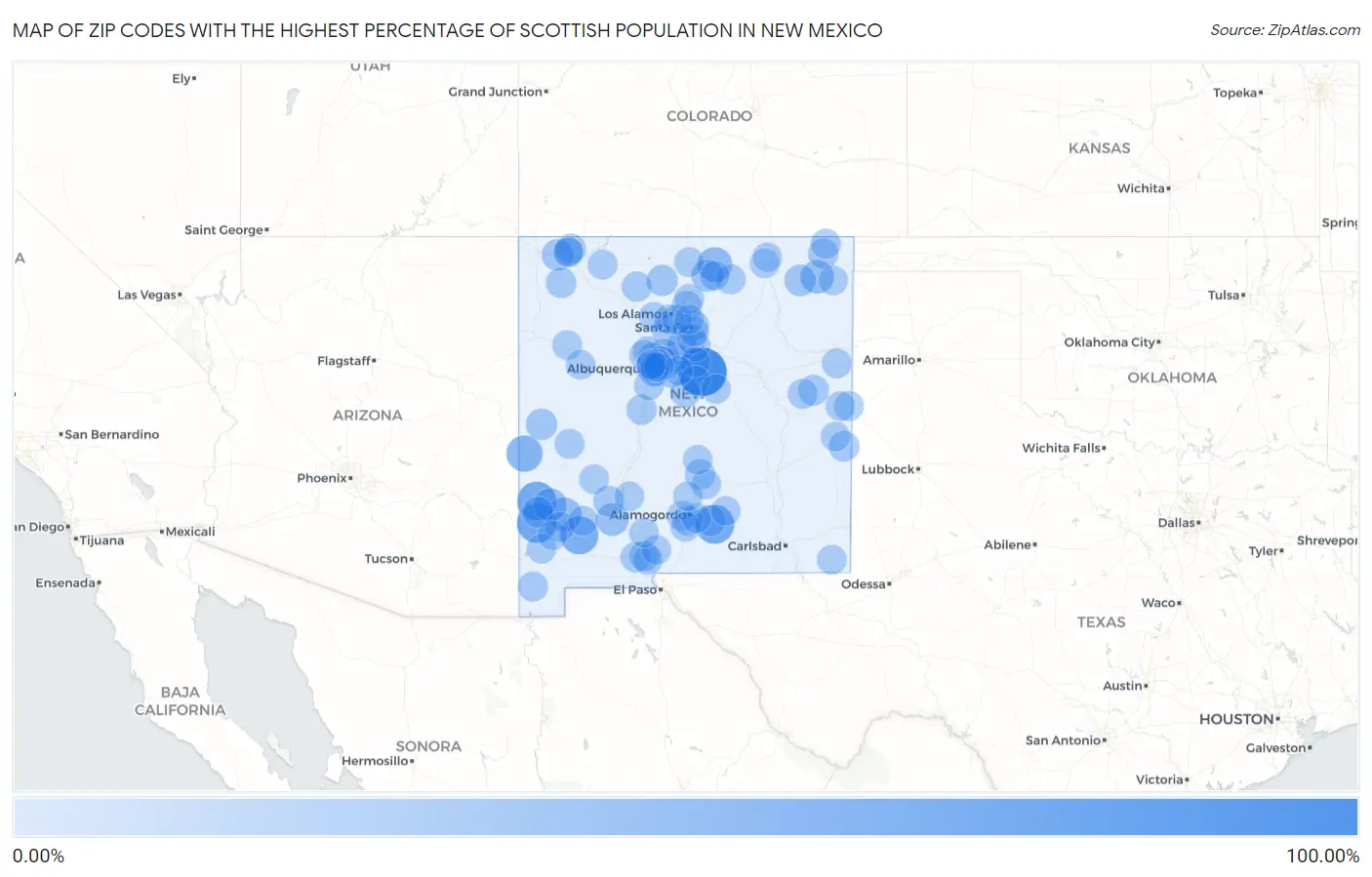 Zip Codes with the Highest Percentage of Scottish Population in New Mexico Map