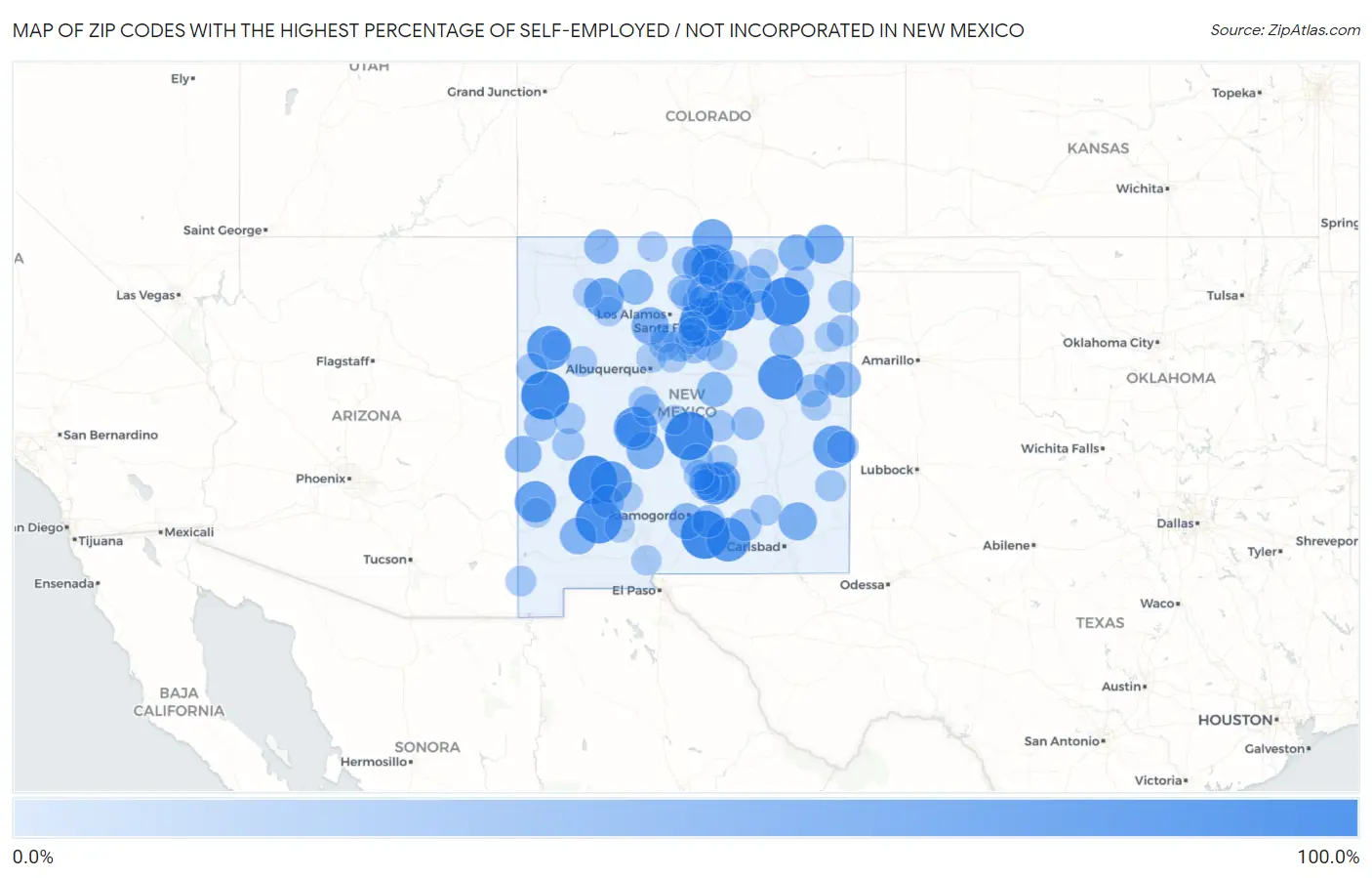 Zip Codes with the Highest Percentage of Self-Employed / Not Incorporated in New Mexico Map