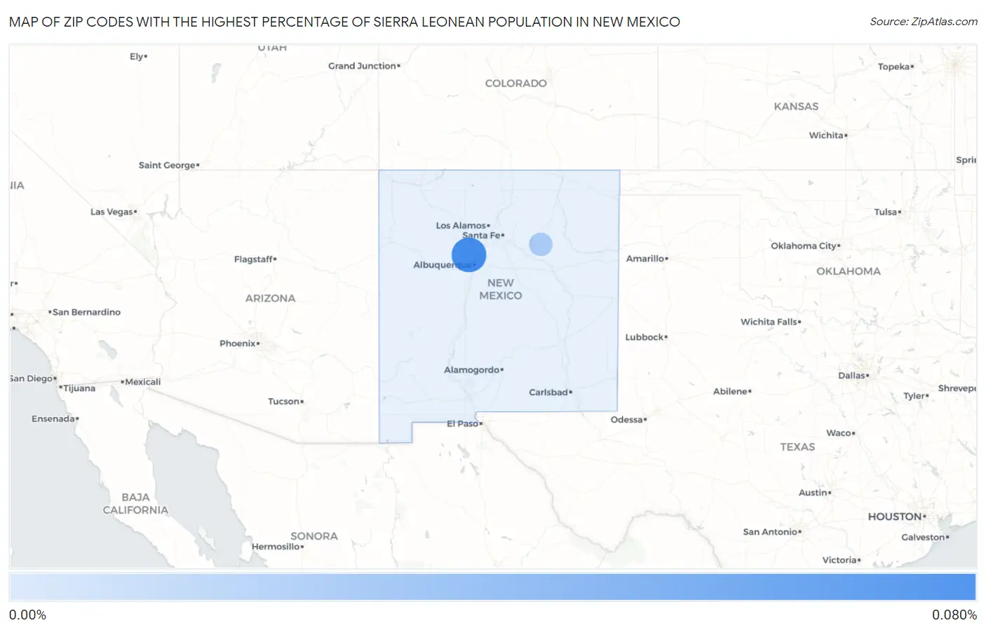 Zip Codes with the Highest Percentage of Sierra Leonean Population in New Mexico Map
