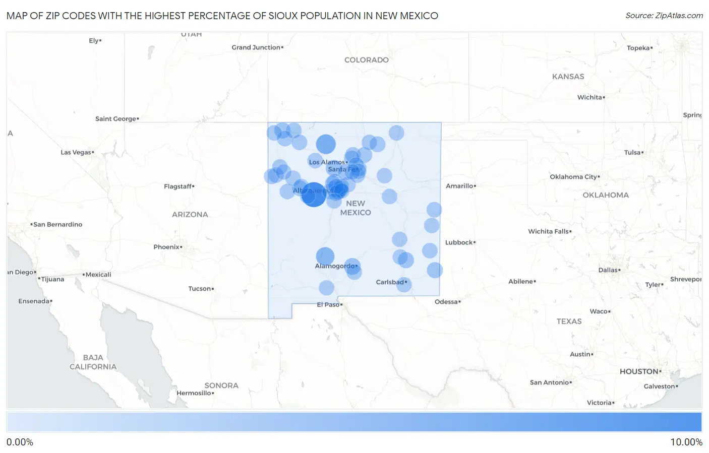 Zip Codes with the Highest Percentage of Sioux Population in New Mexico Map