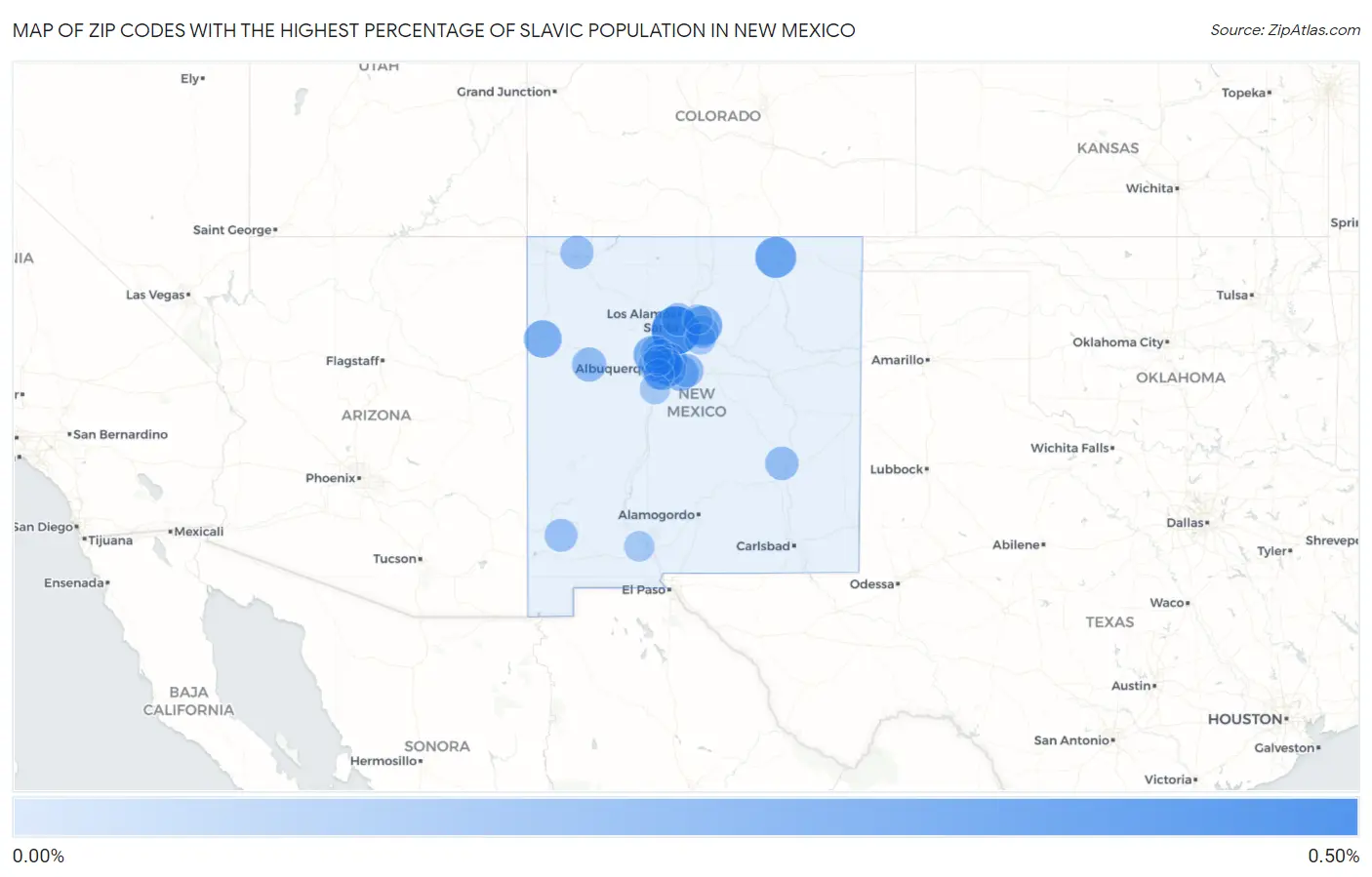 Zip Codes with the Highest Percentage of Slavic Population in New Mexico Map