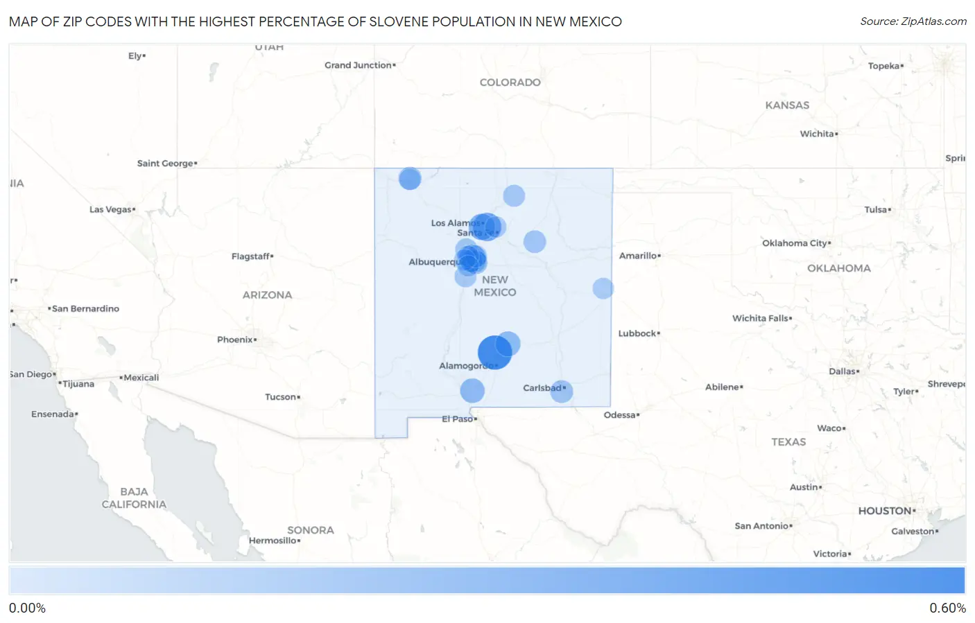 Zip Codes with the Highest Percentage of Slovene Population in New Mexico Map