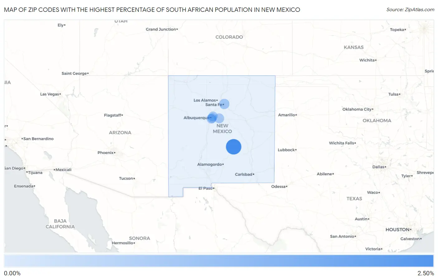 Zip Codes with the Highest Percentage of South African Population in New Mexico Map