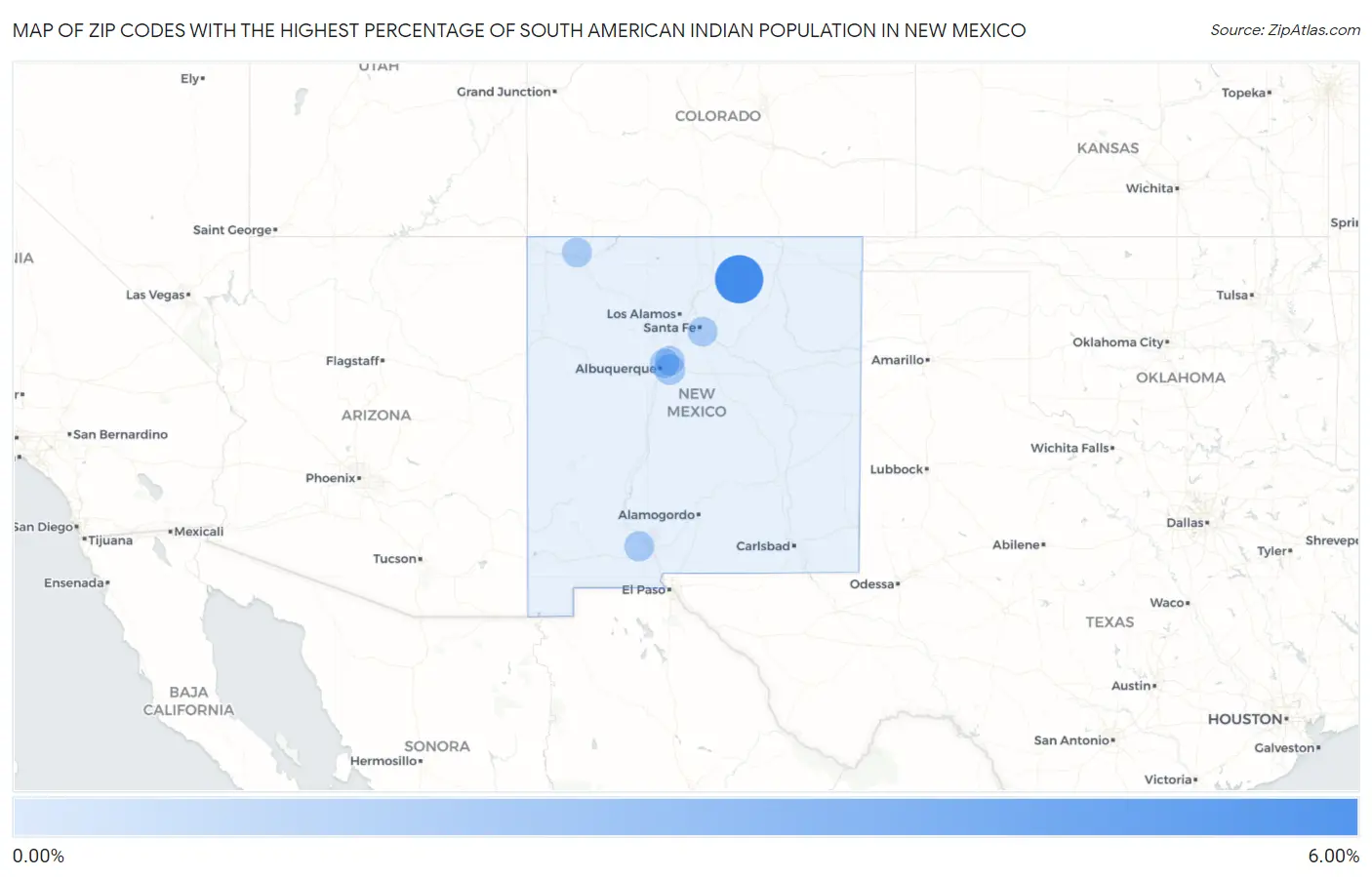 Zip Codes with the Highest Percentage of South American Indian Population in New Mexico Map