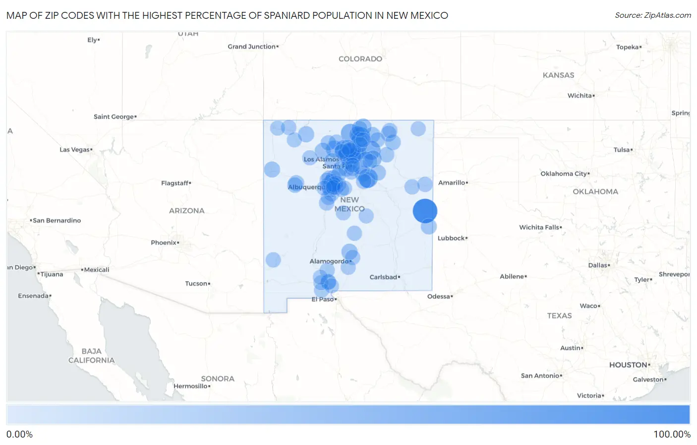 Zip Codes with the Highest Percentage of Spaniard Population in New Mexico Map