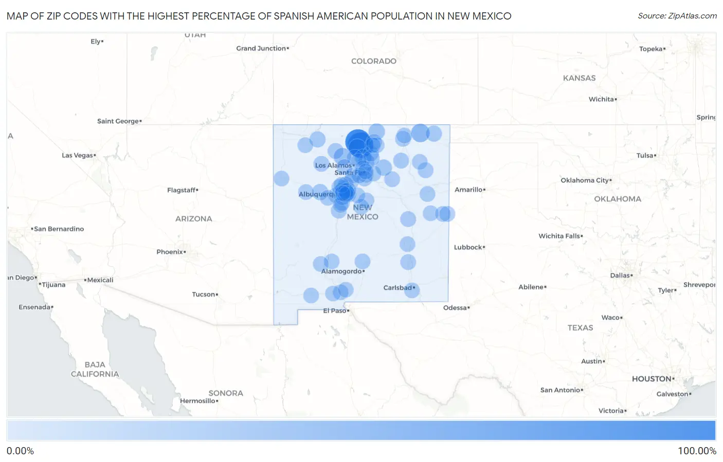 Zip Codes with the Highest Percentage of Spanish American Population in New Mexico Map
