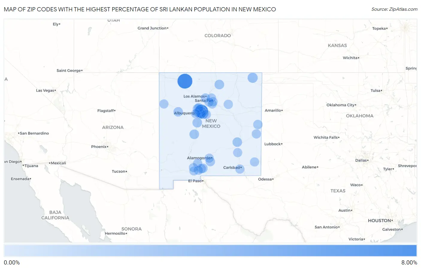 Zip Codes with the Highest Percentage of Sri Lankan Population in New Mexico Map