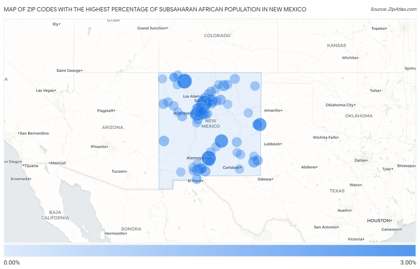 Zip Codes with the Highest Percentage of Subsaharan African Population in New Mexico Map