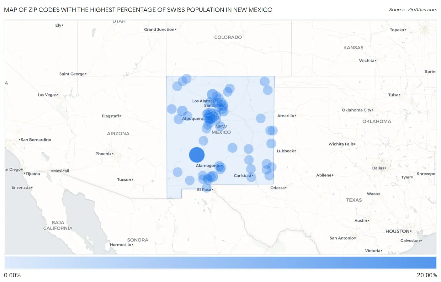 Zip Codes with the Highest Percentage of Swiss Population in New Mexico Map