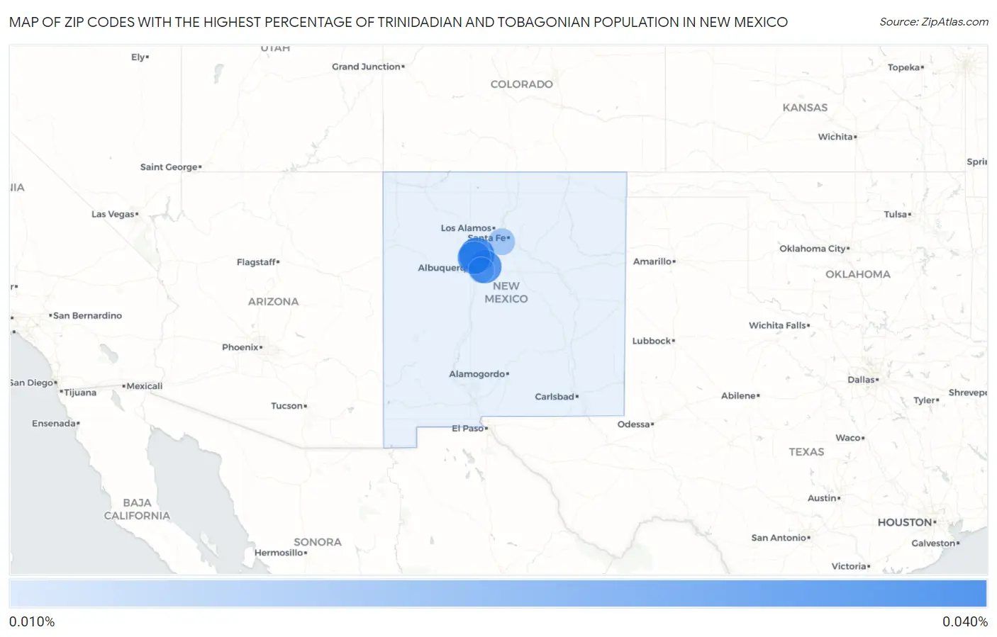 Zip Codes with the Highest Percentage of Trinidadian and Tobagonian Population in New Mexico Map