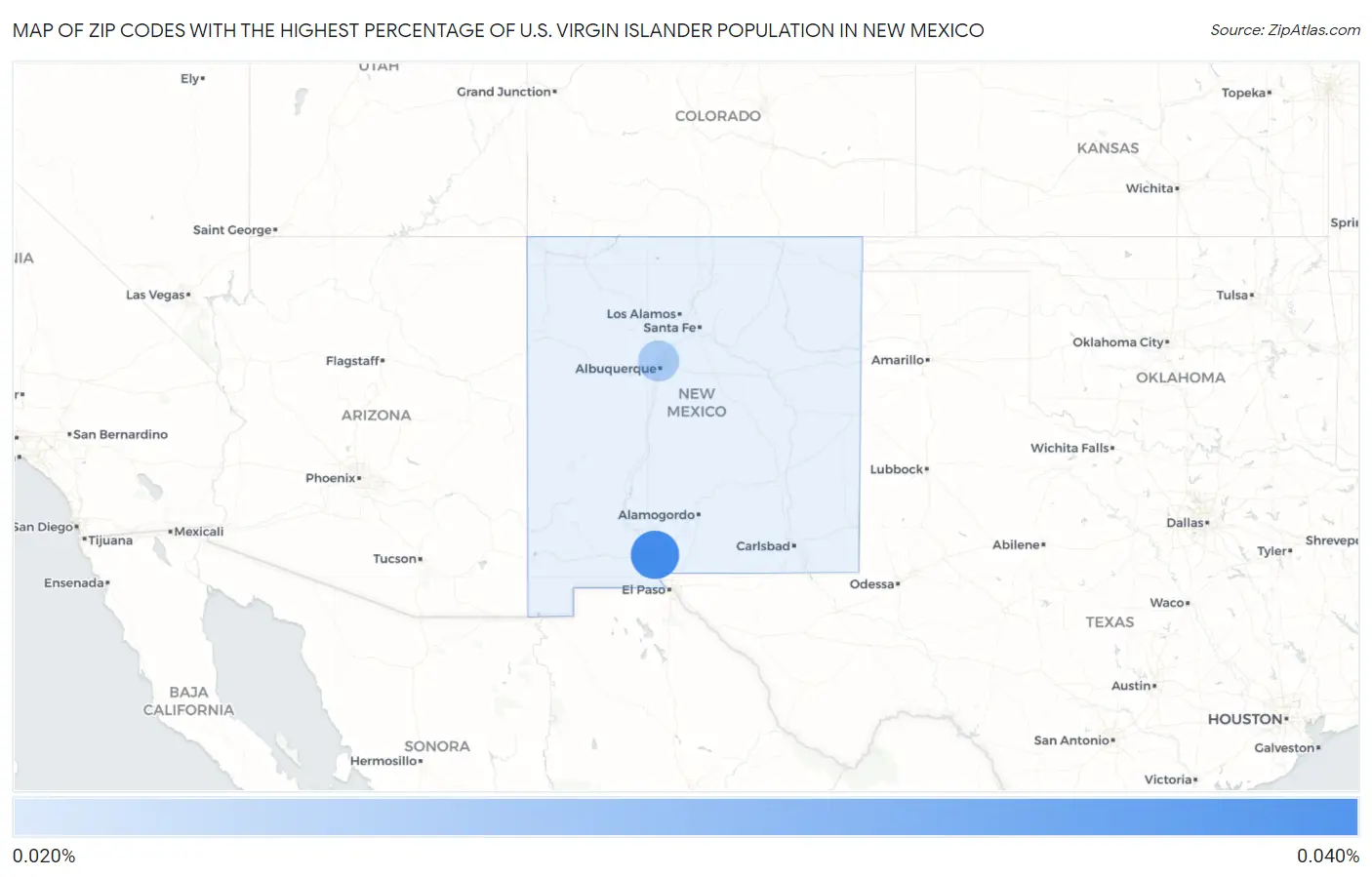 Zip Codes with the Highest Percentage of U.S. Virgin Islander Population in New Mexico Map