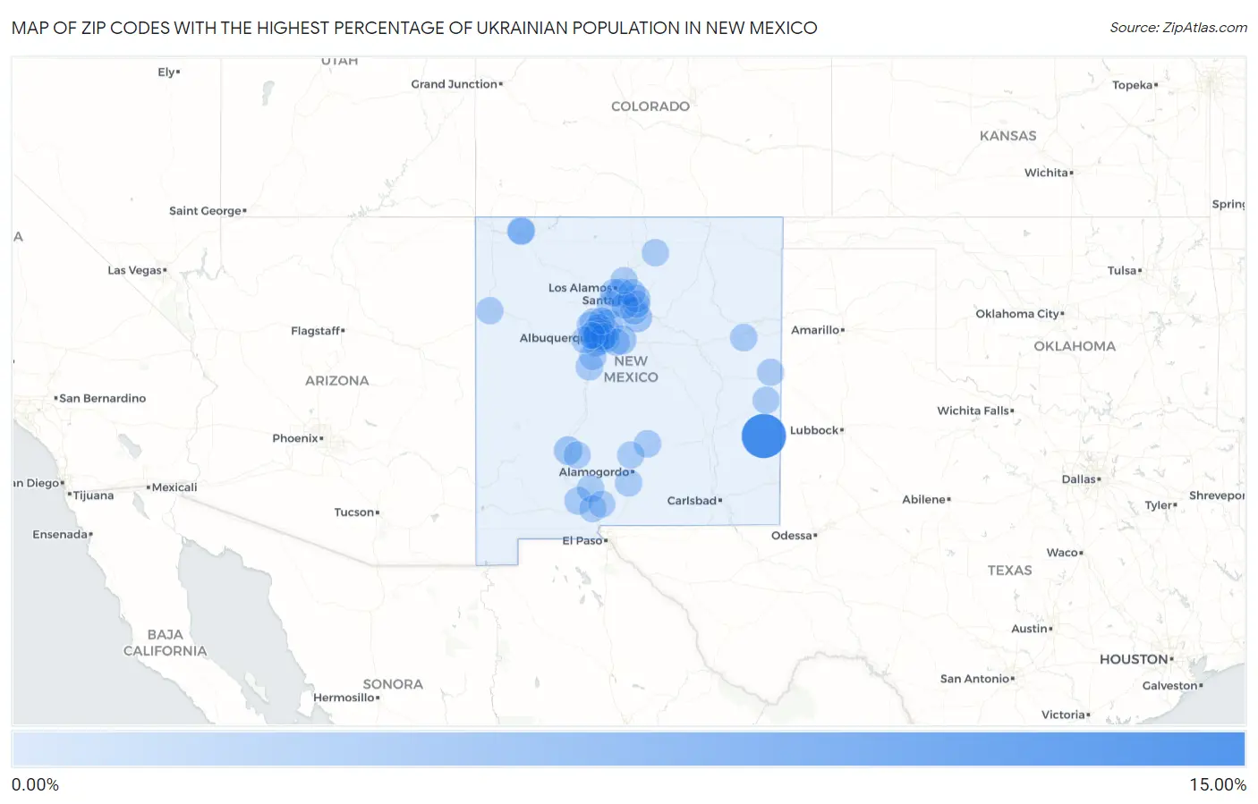 Zip Codes with the Highest Percentage of Ukrainian Population in New Mexico Map