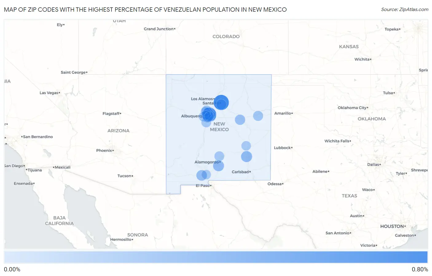 Zip Codes with the Highest Percentage of Venezuelan Population in New Mexico Map