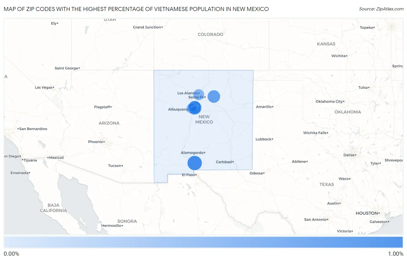 Zip Codes with the Highest Percentage of Vietnamese Population in New Mexico Map