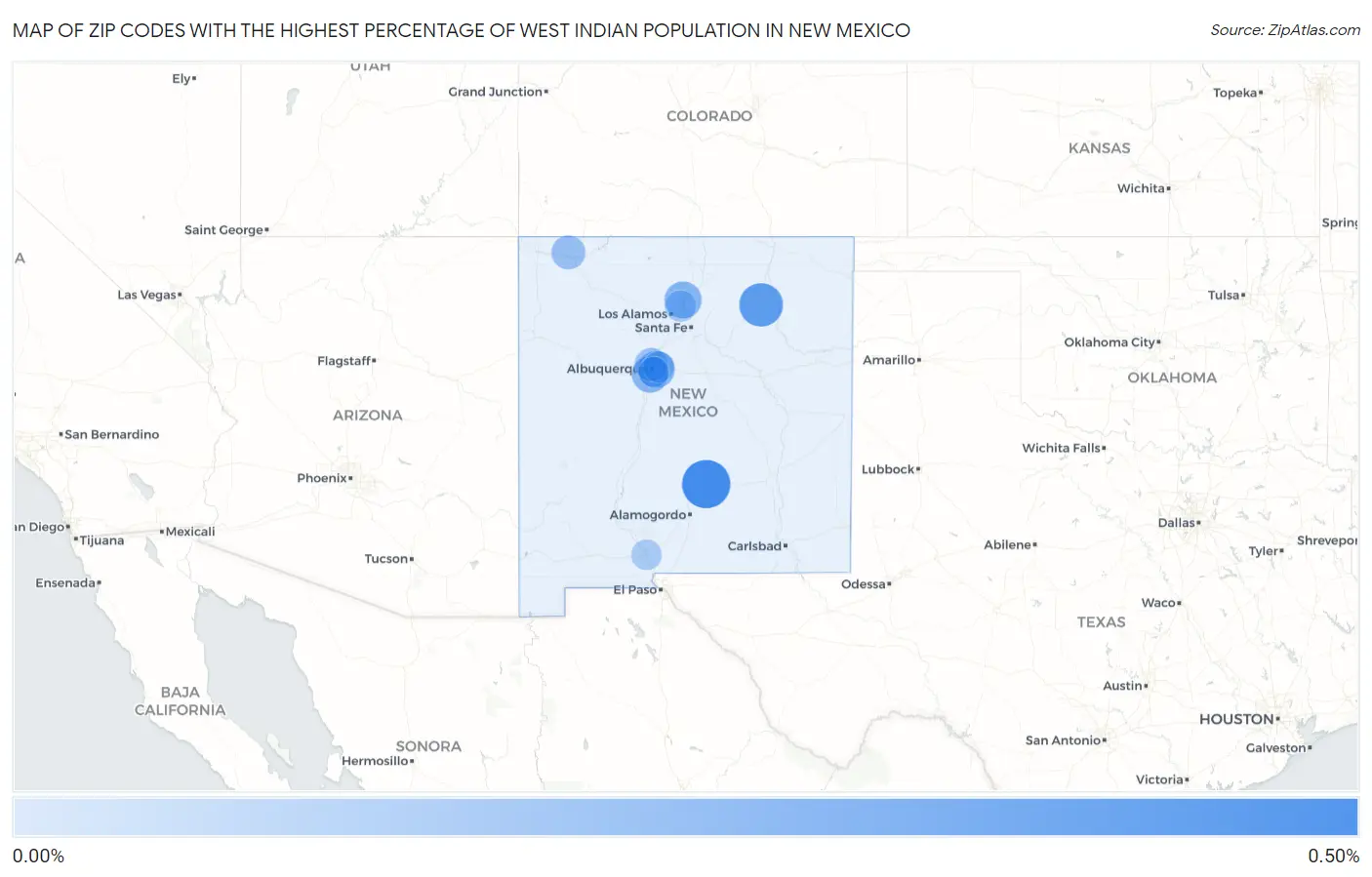 Zip Codes with the Highest Percentage of West Indian Population in New Mexico Map