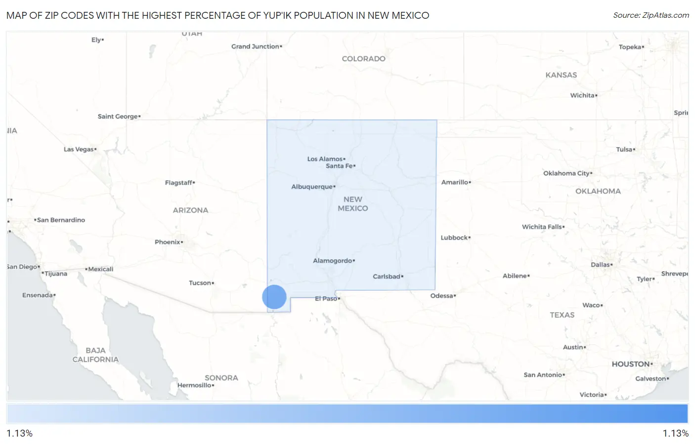 Zip Codes with the Highest Percentage of Yup'ik Population in New Mexico Map