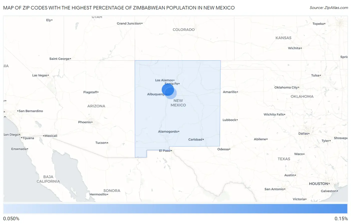 Zip Codes with the Highest Percentage of Zimbabwean Population in New Mexico Map