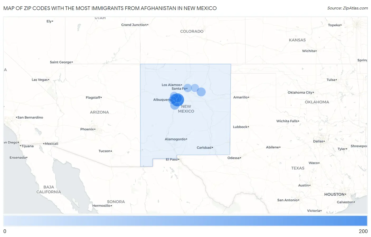 Zip Codes with the Most Immigrants from Afghanistan in New Mexico Map
