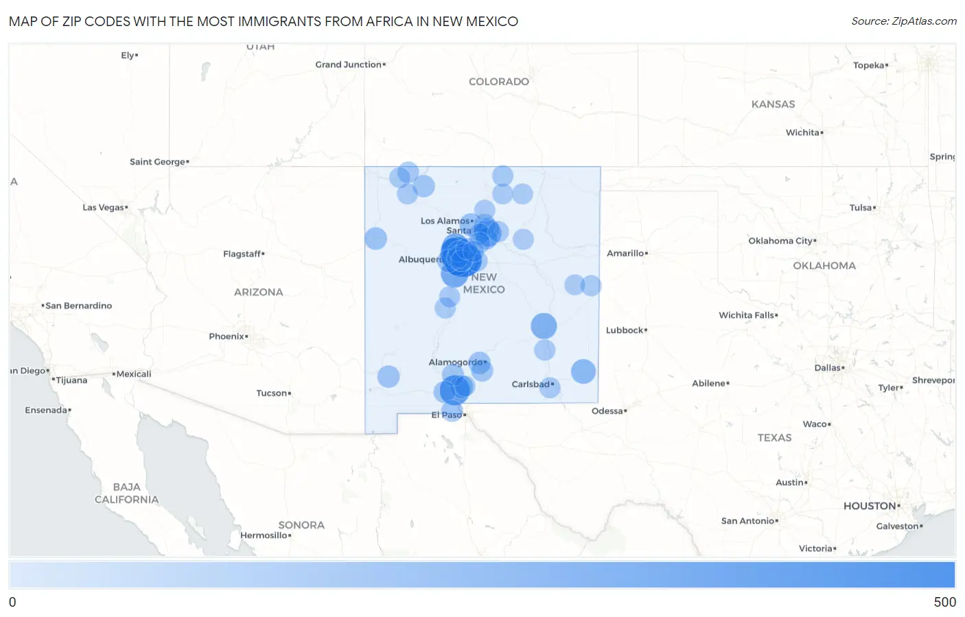 Zip Codes with the Most Immigrants from Africa in New Mexico Map