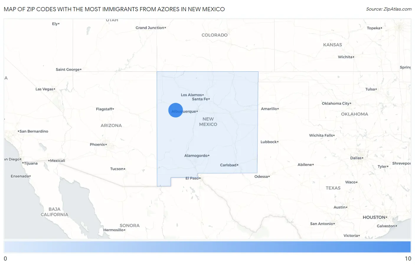 Zip Codes with the Most Immigrants from Azores in New Mexico Map