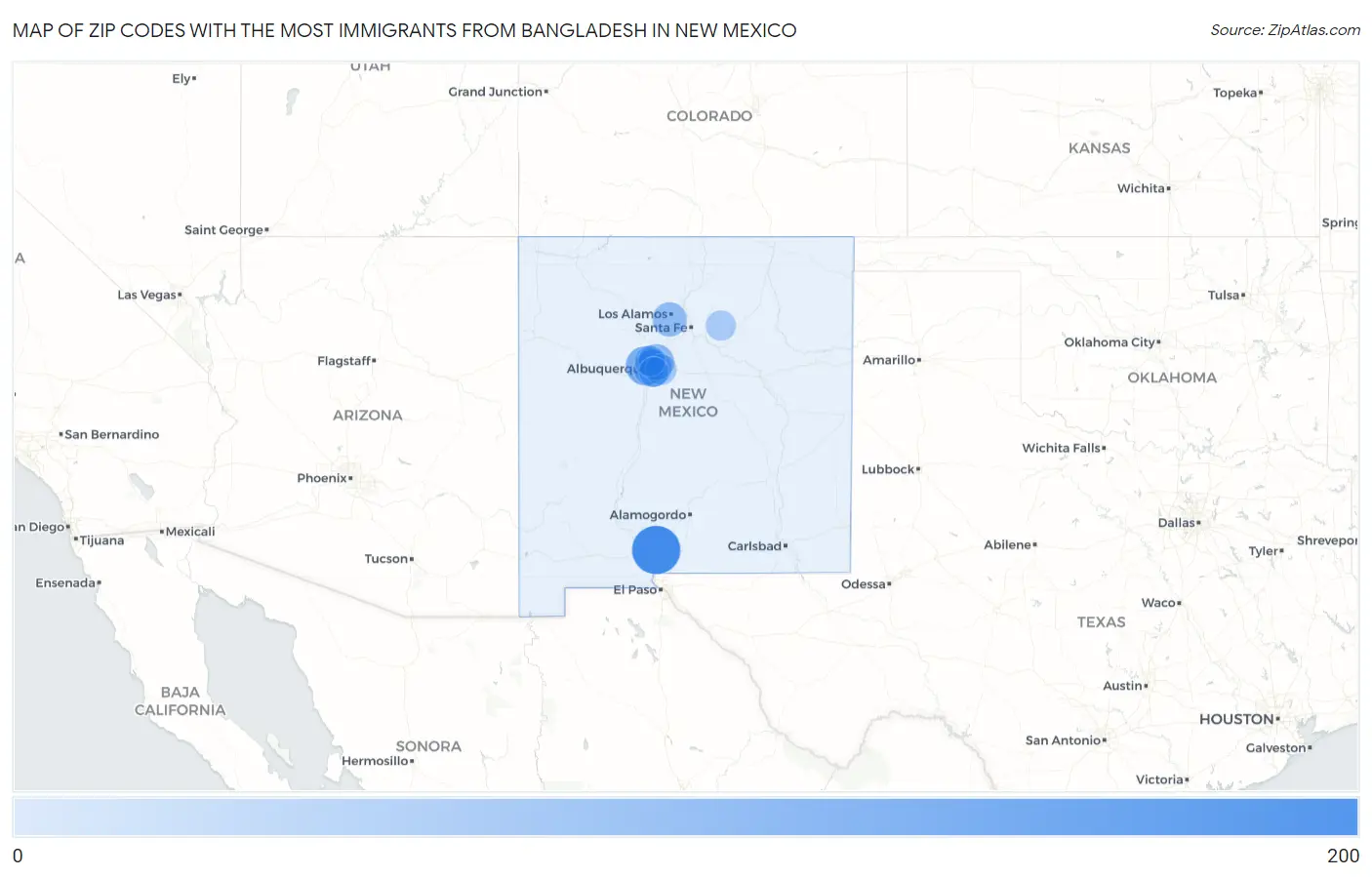 Zip Codes with the Most Immigrants from Bangladesh in New Mexico Map