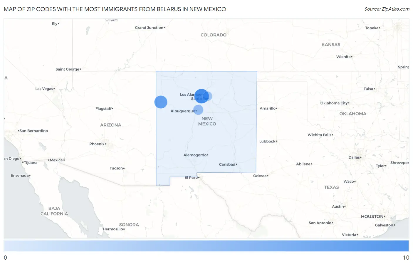 Zip Codes with the Most Immigrants from Belarus in New Mexico Map