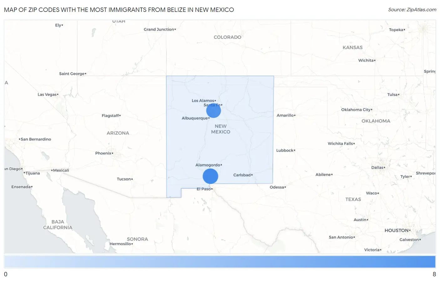 Zip Codes with the Most Immigrants from Belize in New Mexico Map