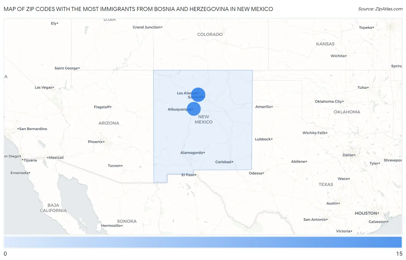 Zip Codes with the Most Immigrants from Bosnia and Herzegovina in New Mexico Map