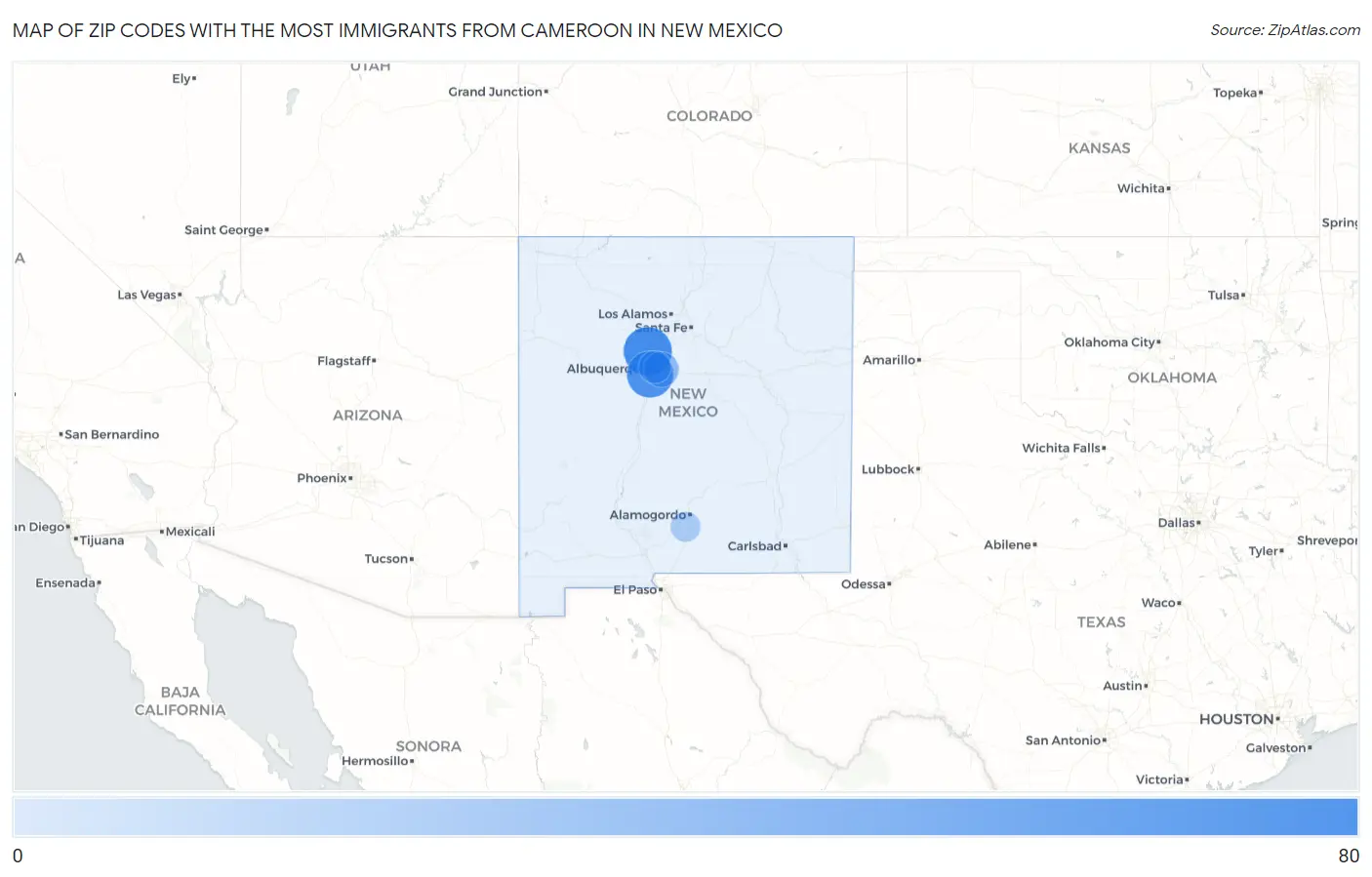 Zip Codes with the Most Immigrants from Cameroon in New Mexico Map