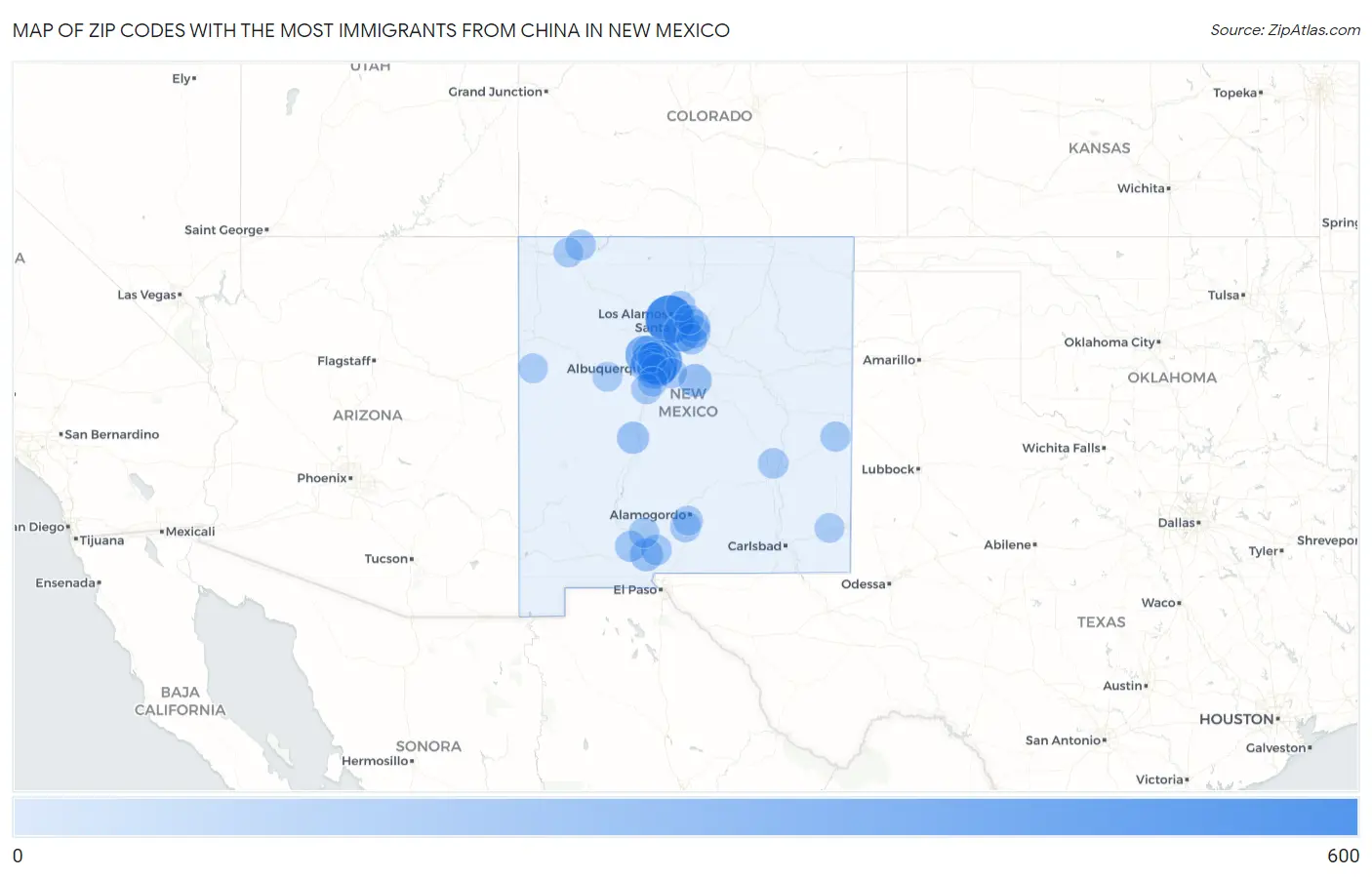 Zip Codes with the Most Immigrants from China in New Mexico Map