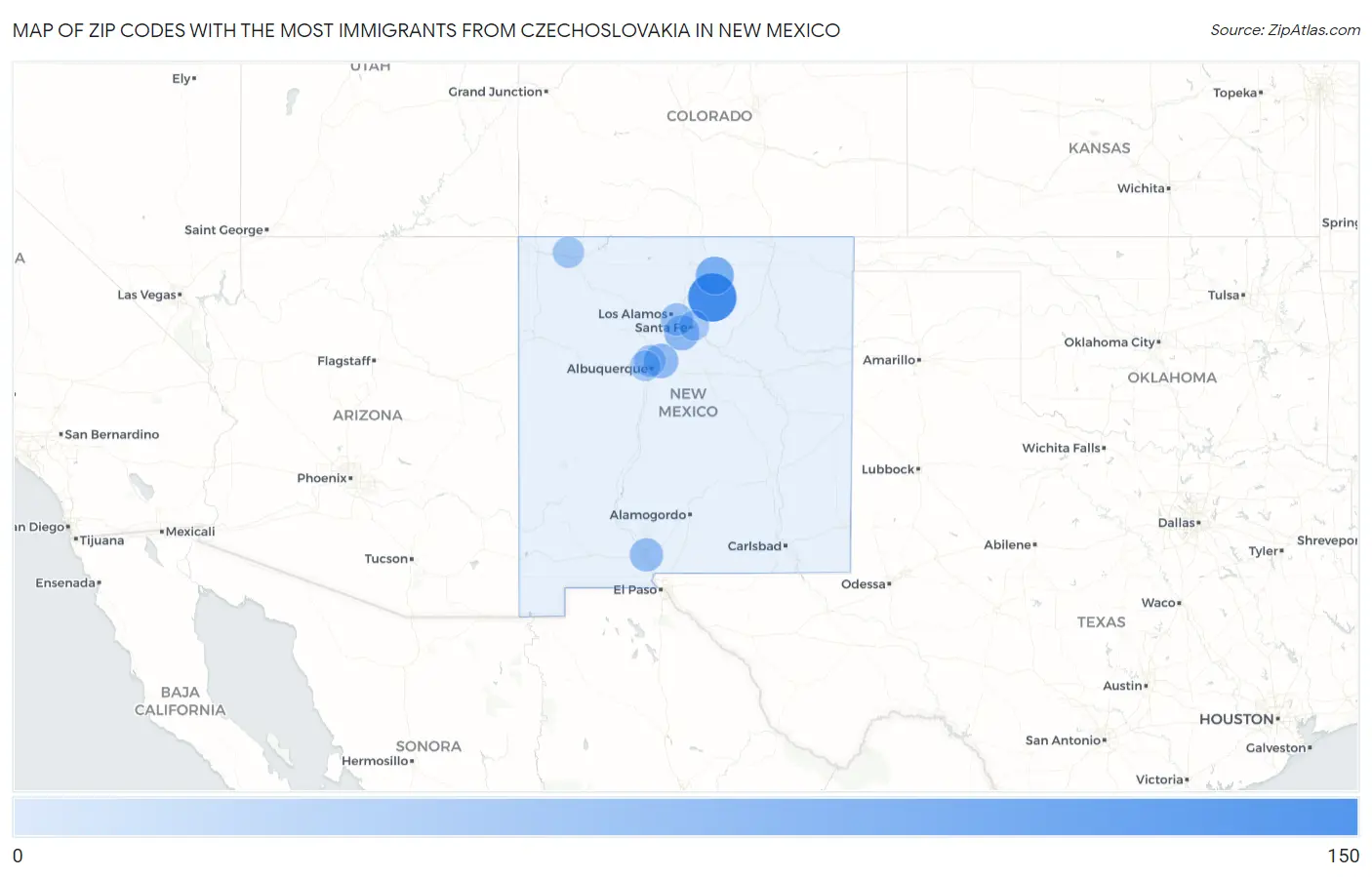 Zip Codes with the Most Immigrants from Czechoslovakia in New Mexico Map