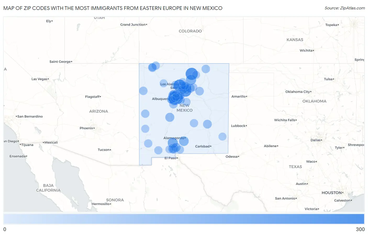 Zip Codes with the Most Immigrants from Eastern Europe in New Mexico Map