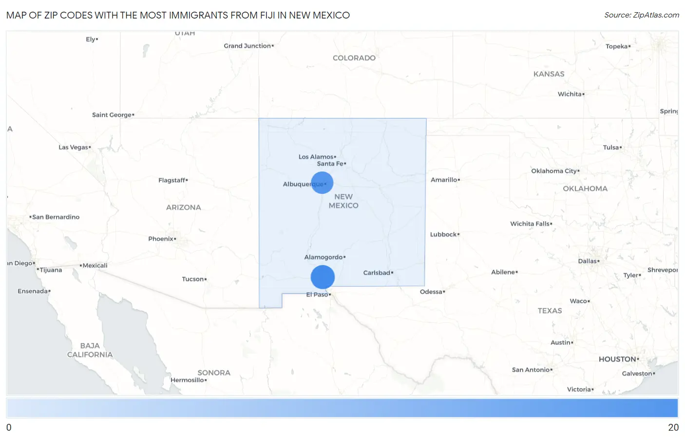 Zip Codes with the Most Immigrants from Fiji in New Mexico Map