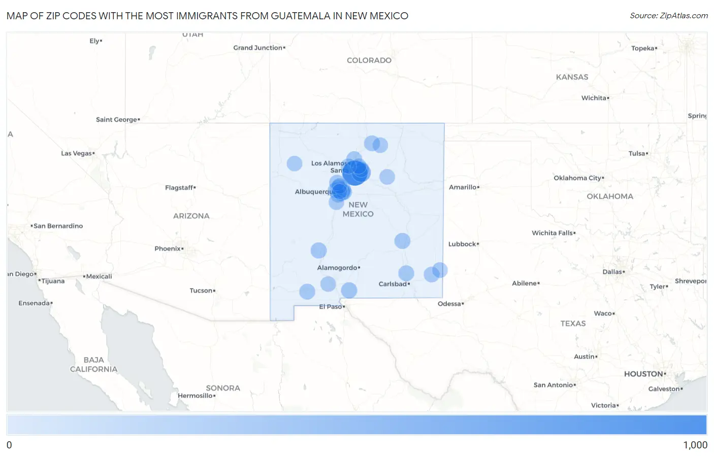 Zip Codes with the Most Immigrants from Guatemala in New Mexico Map