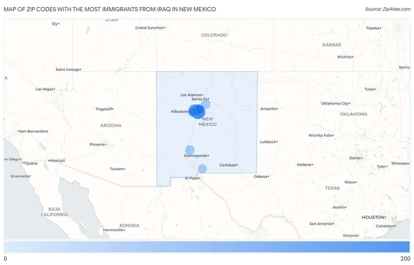 Zip Codes with the Most Immigrants from Iraq in New Mexico Map