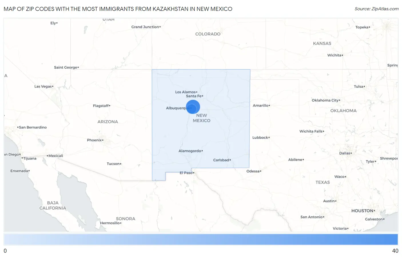 Zip Codes with the Most Immigrants from Kazakhstan in New Mexico Map