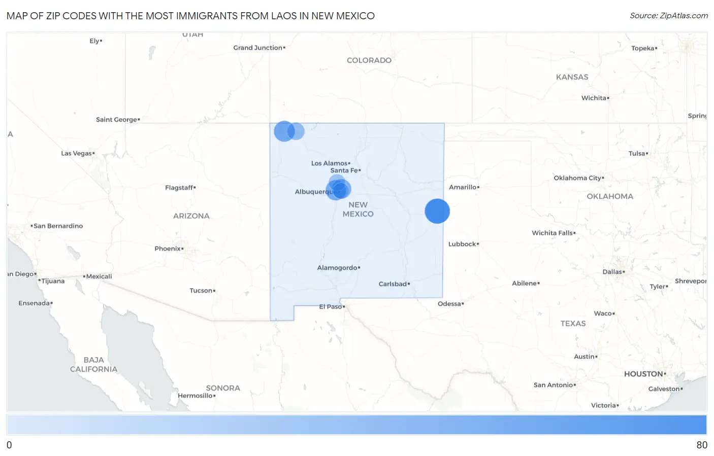 Zip Codes with the Most Immigrants from Laos in New Mexico Map