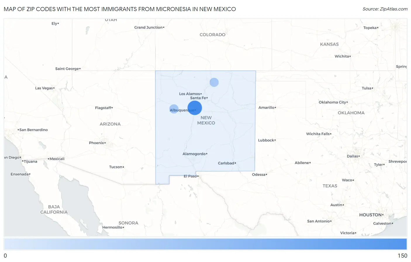 Zip Codes with the Most Immigrants from Micronesia in New Mexico Map