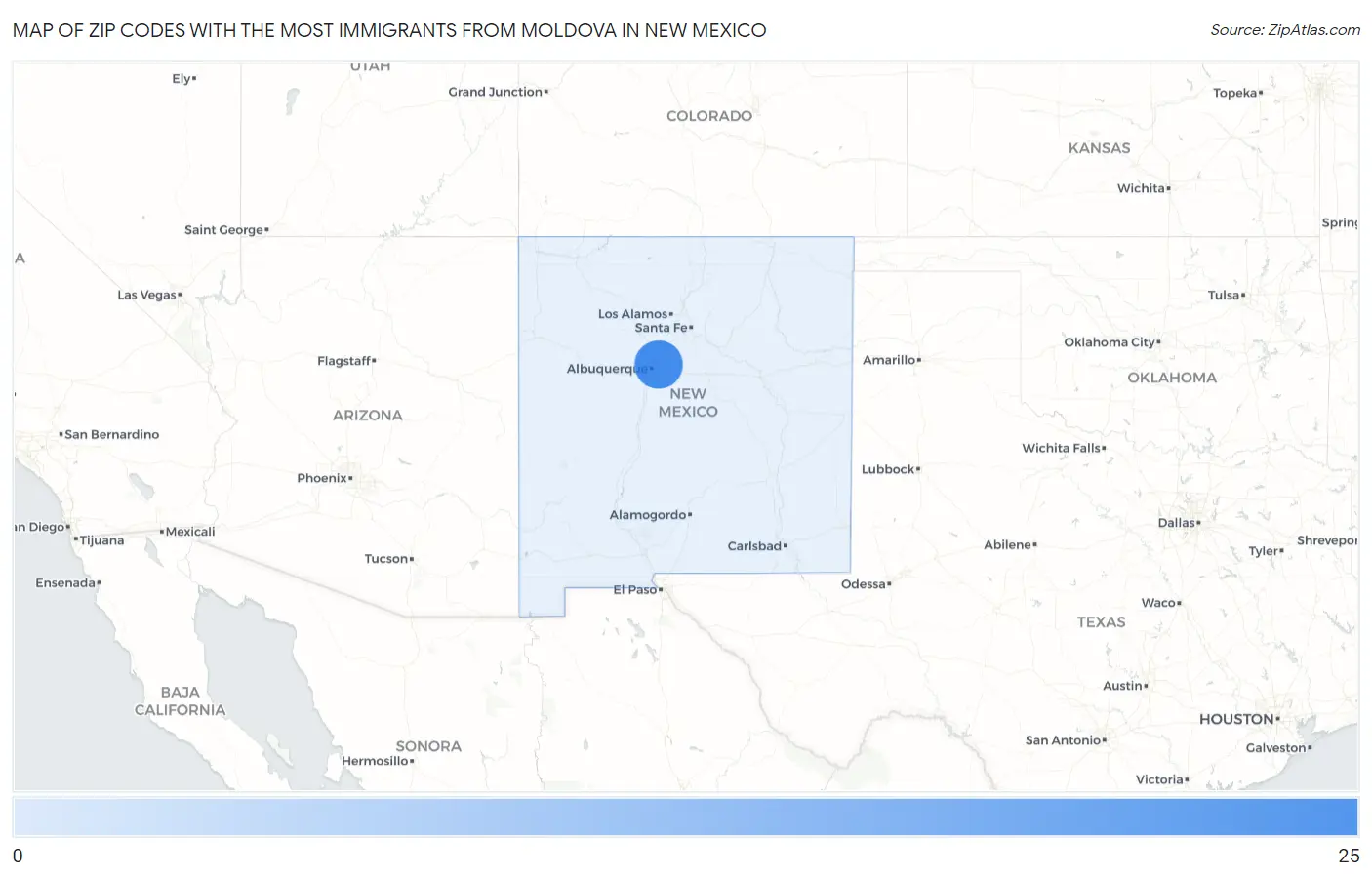 Zip Codes with the Most Immigrants from Moldova in New Mexico Map