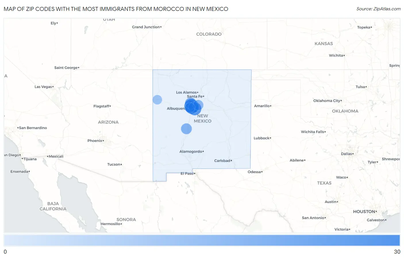 Zip Codes with the Most Immigrants from Morocco in New Mexico Map