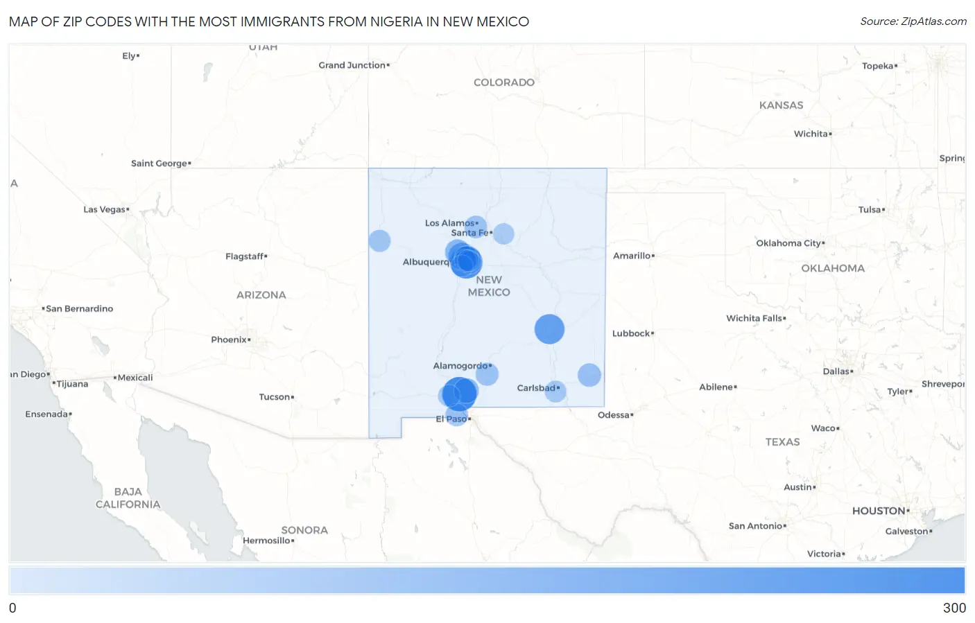 Zip Codes with the Most Immigrants from Nigeria in New Mexico Map