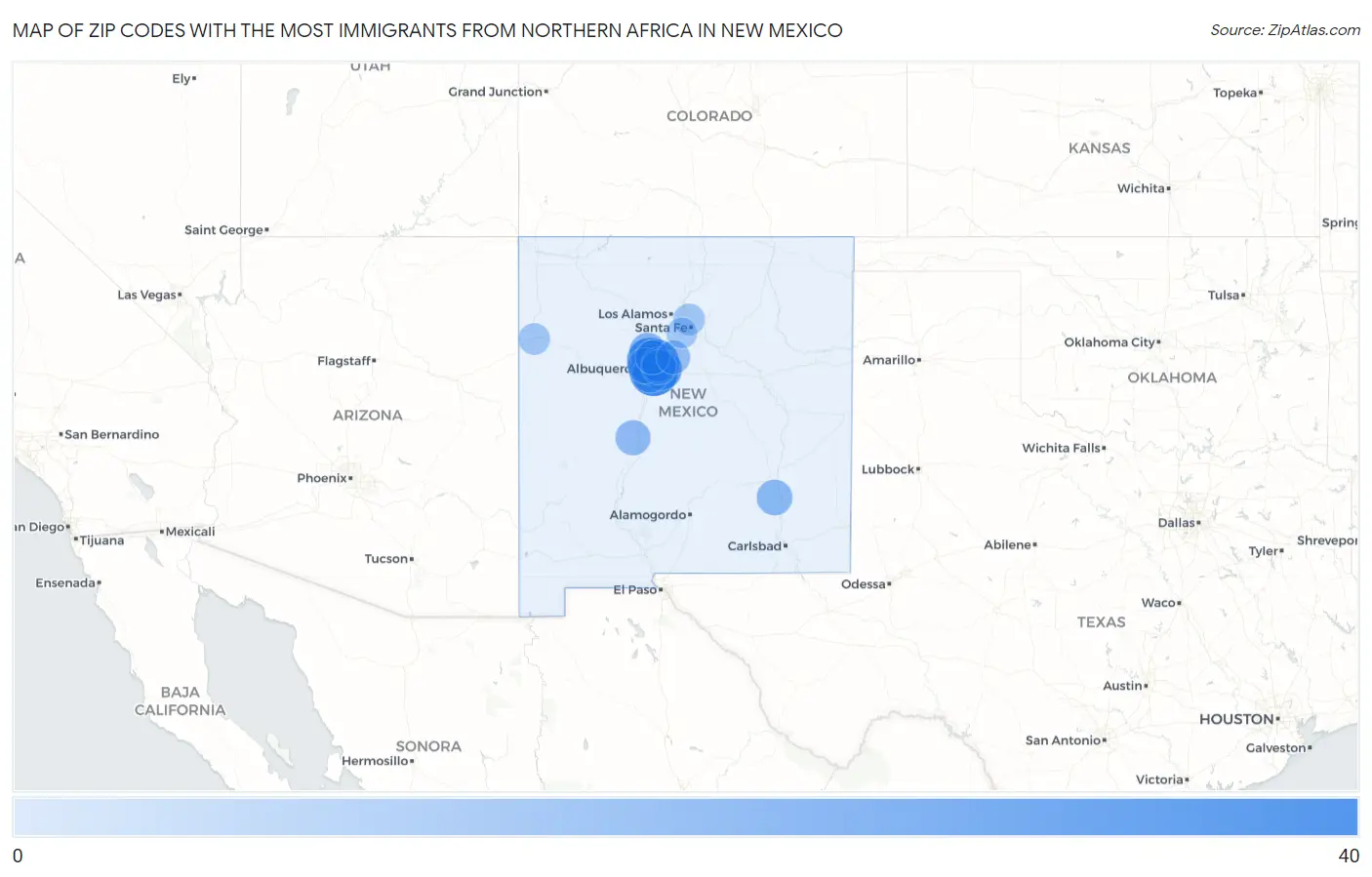 Zip Codes with the Most Immigrants from Northern Africa in New Mexico Map