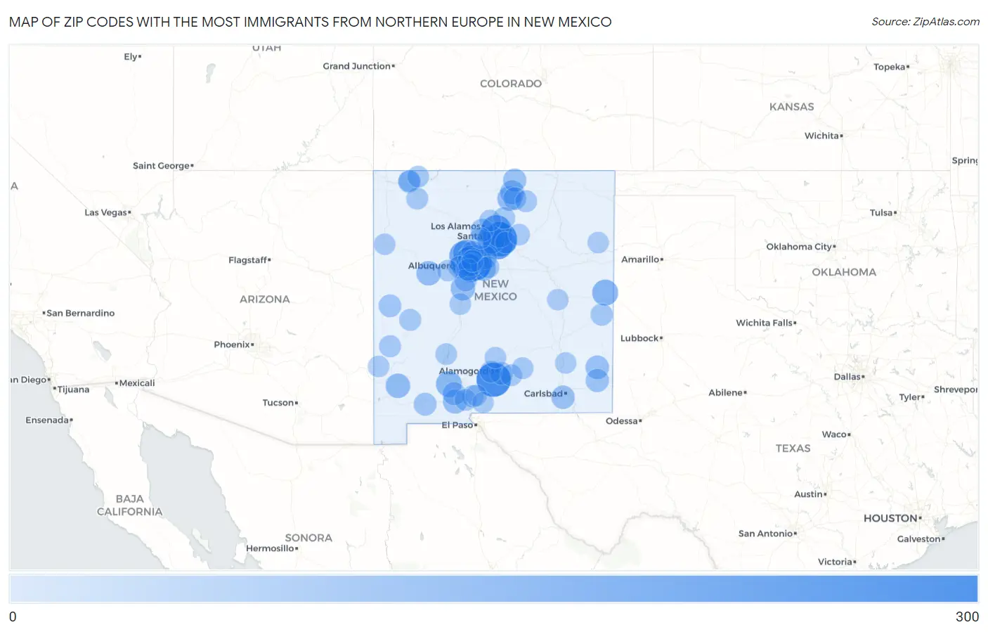 Zip Codes with the Most Immigrants from Northern Europe in New Mexico Map