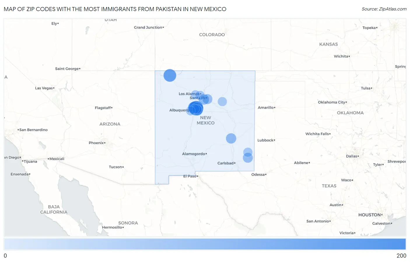 Zip Codes with the Most Immigrants from Pakistan in New Mexico Map