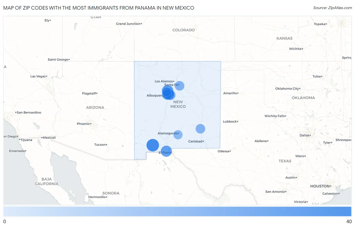 Zip Codes with the Most Immigrants from Panama in New Mexico Map