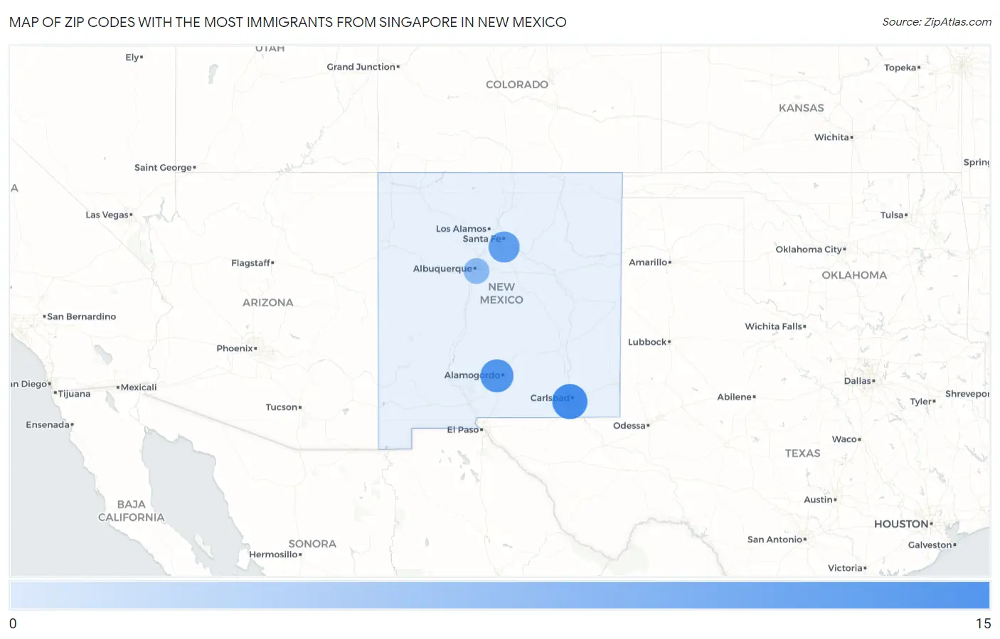 Zip Codes with the Most Immigrants from Singapore in New Mexico Map