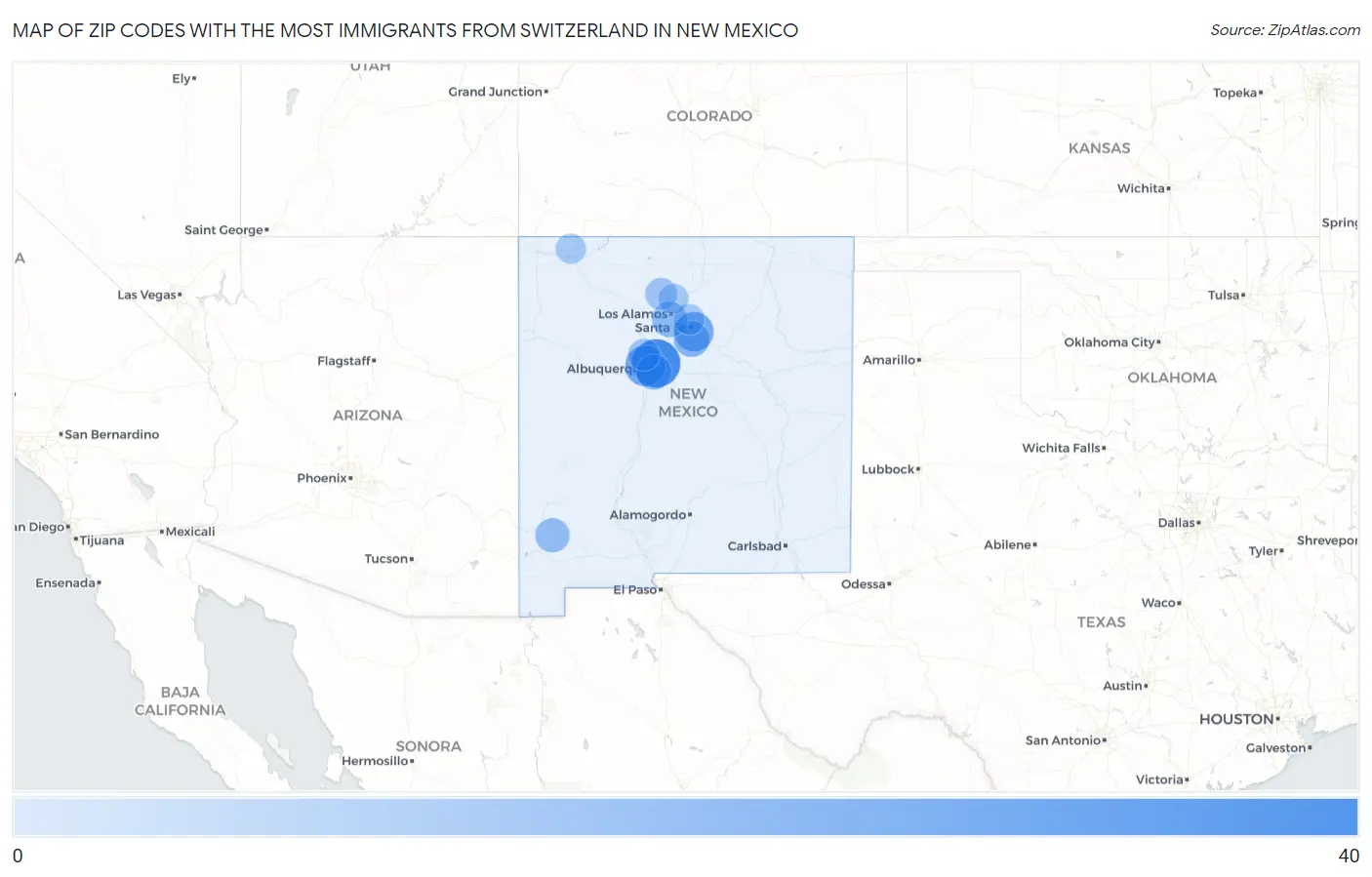 Zip Codes with the Most Immigrants from Switzerland in New Mexico Map