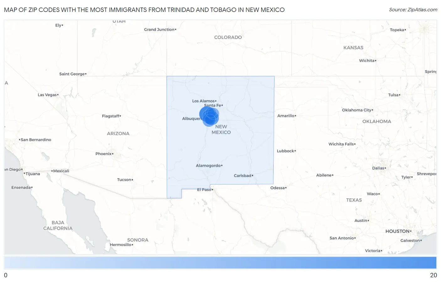 Zip Codes with the Most Immigrants from Trinidad and Tobago in New Mexico Map