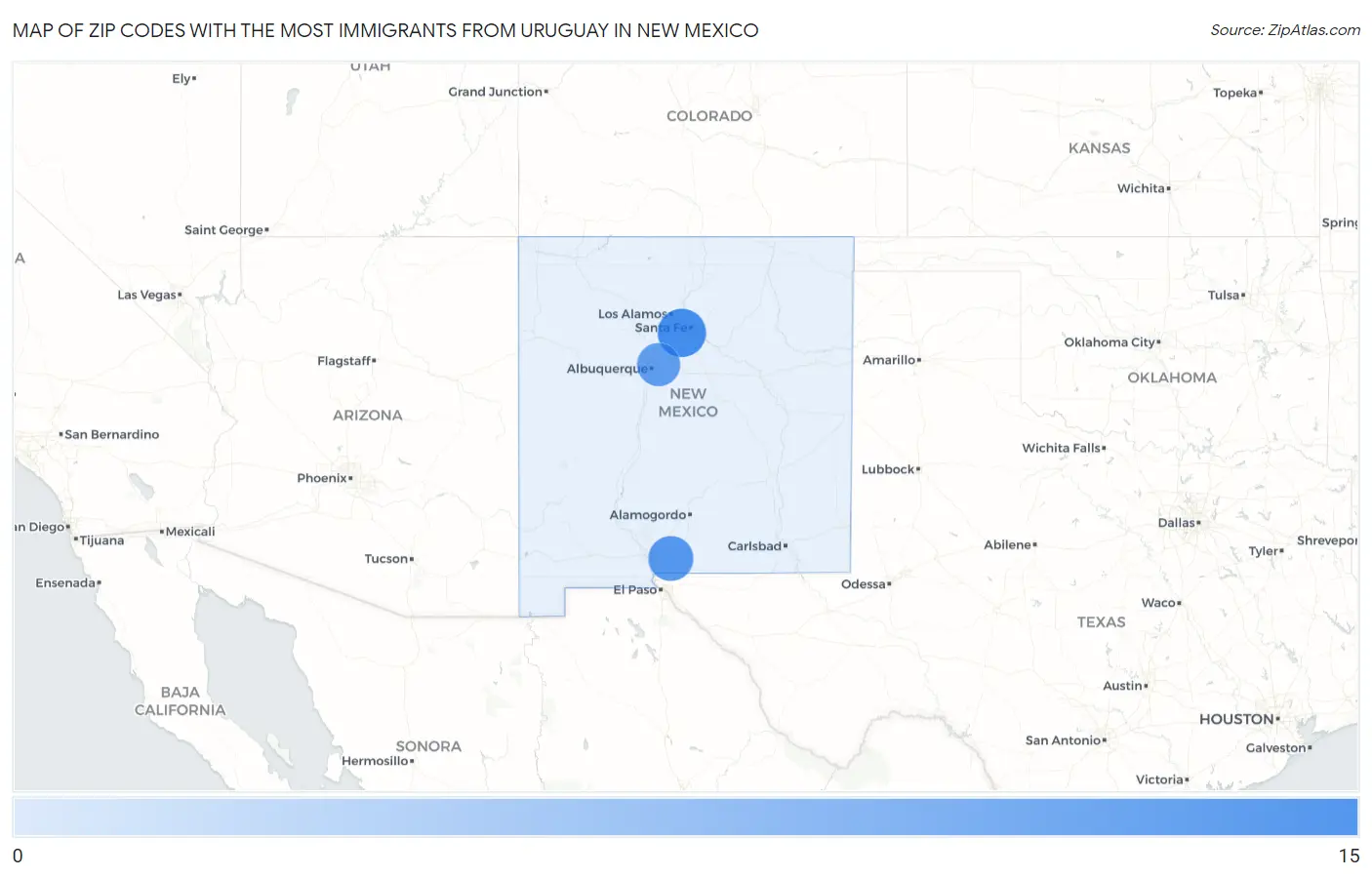 Zip Codes with the Most Immigrants from Uruguay in New Mexico Map