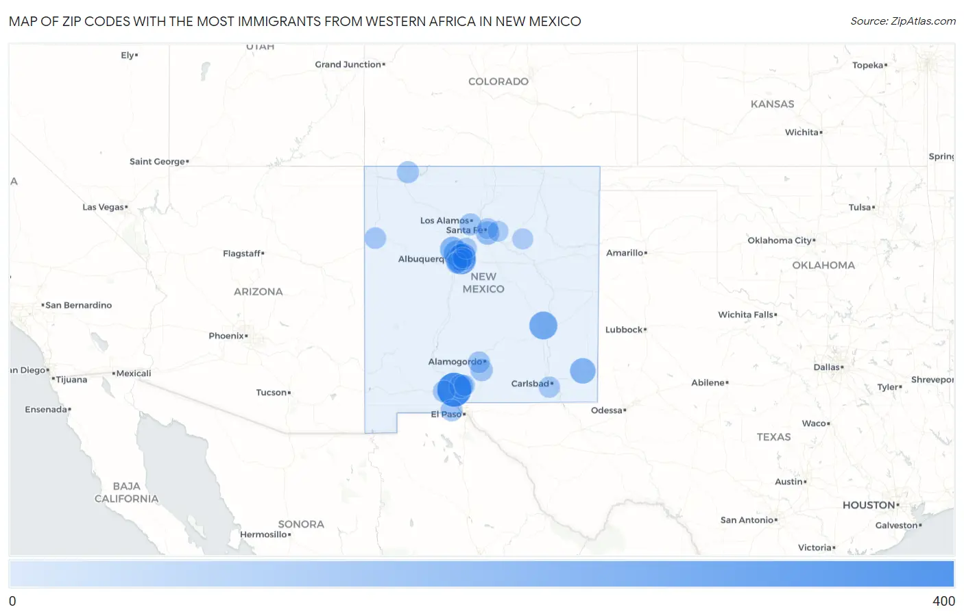 Zip Codes with the Most Immigrants from Western Africa in New Mexico Map